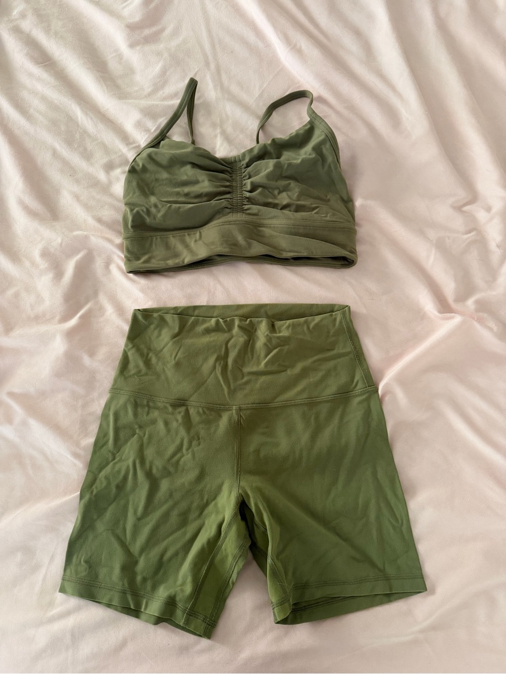 Olive Green Lululemon Align Bralette & High-Waist Shorts Set